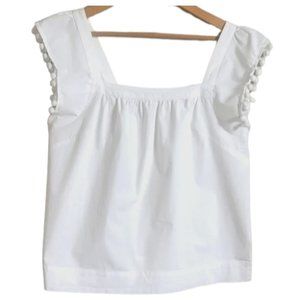 J. Crew White Cotton Poplin Pom Pom Top, Size 10